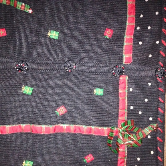 Studio Christmas Cardigan Sweater Petite Women PL Presents, Gifts, Bow - Picture 9 of 16